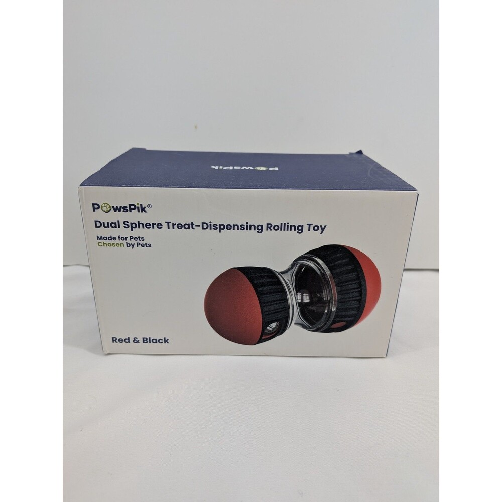 PowsPik Dual Sphere Treat Dispensing Rolling Toy - Red & Black Interactive Dog